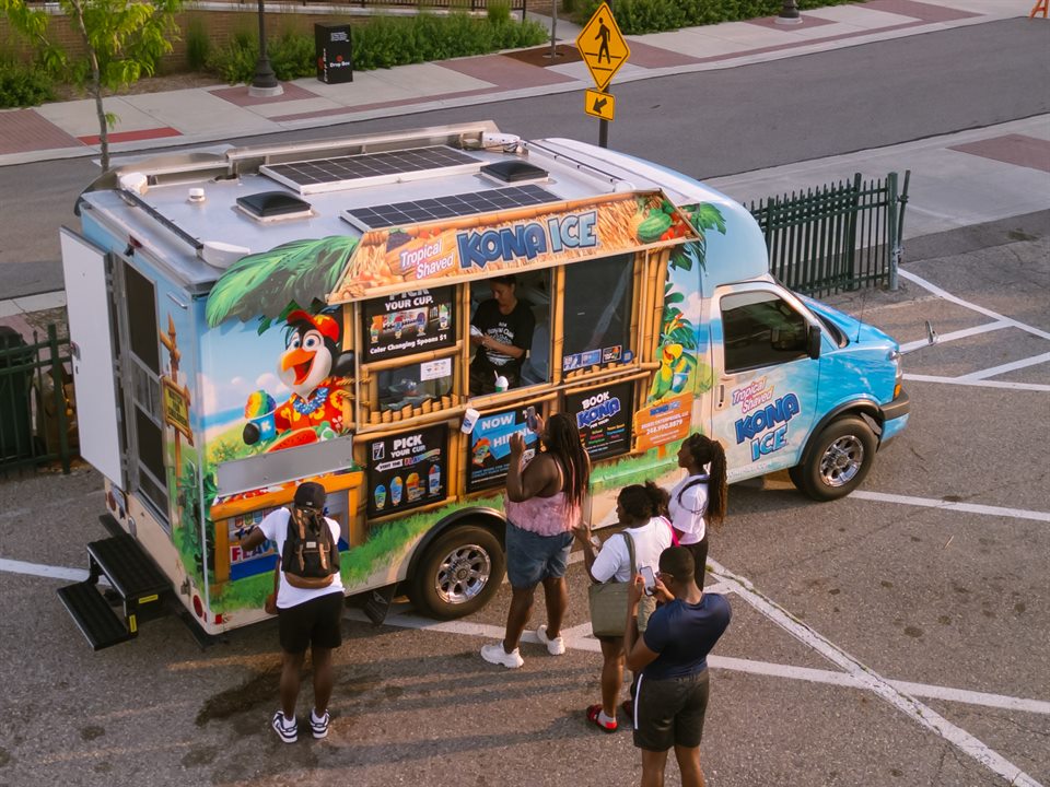 Juneteenth food truck and festival area seen from above