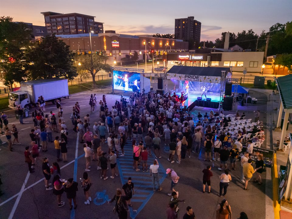 Royal Oak Pride festival glowing at night