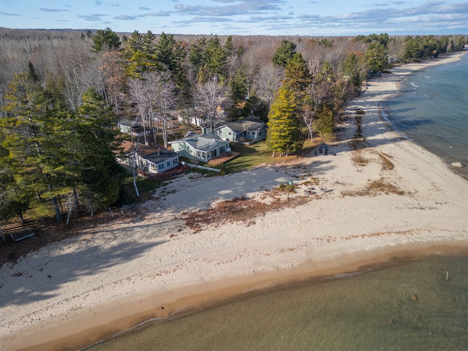 Aerial photograph of a lakefront property and shoreline